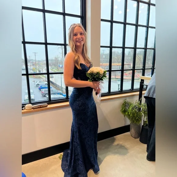 La Femme Navy Prom Dress - Picture 4 of 11